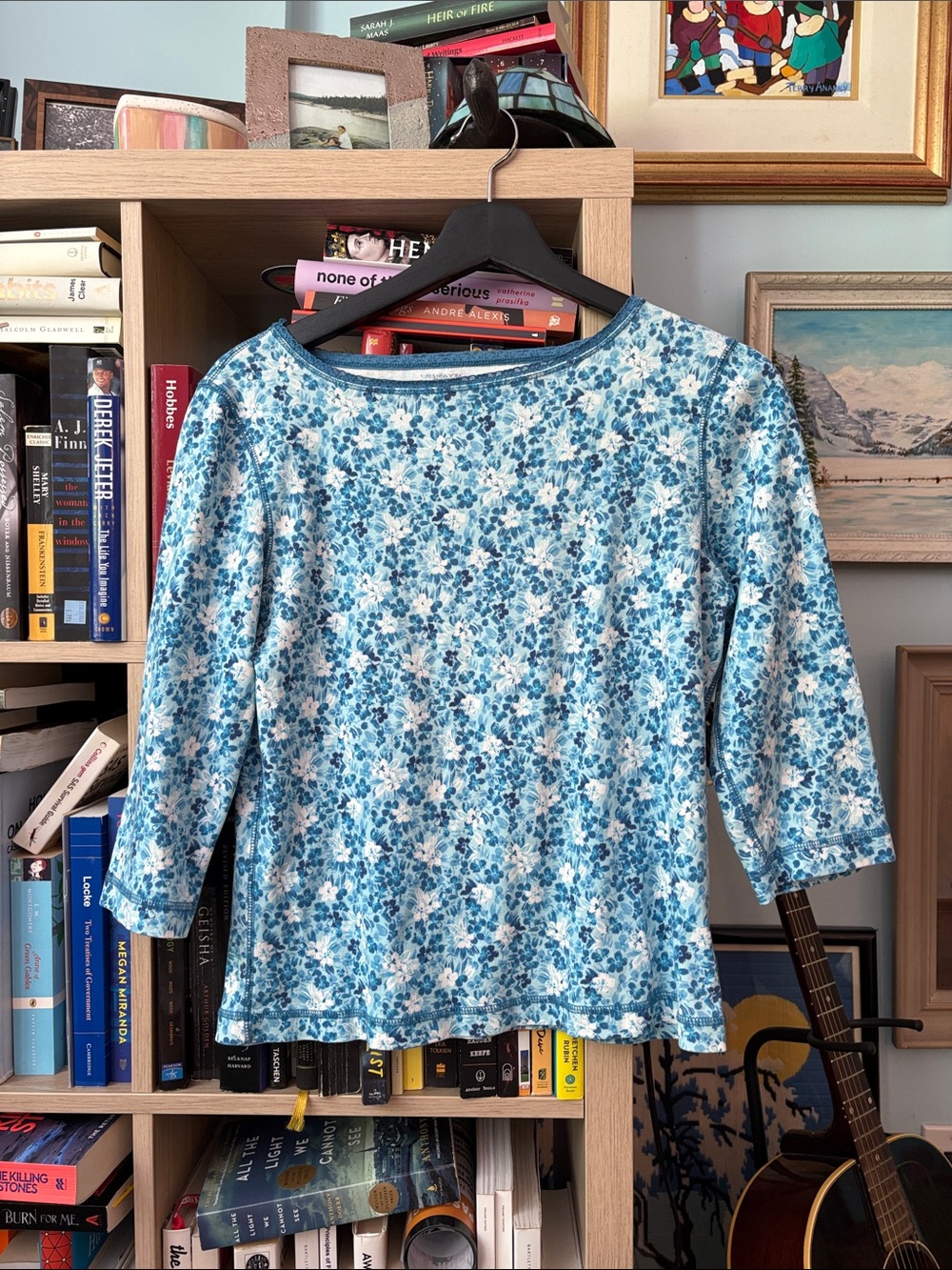 Vintage Cotton Blue Floral Boatneck Top